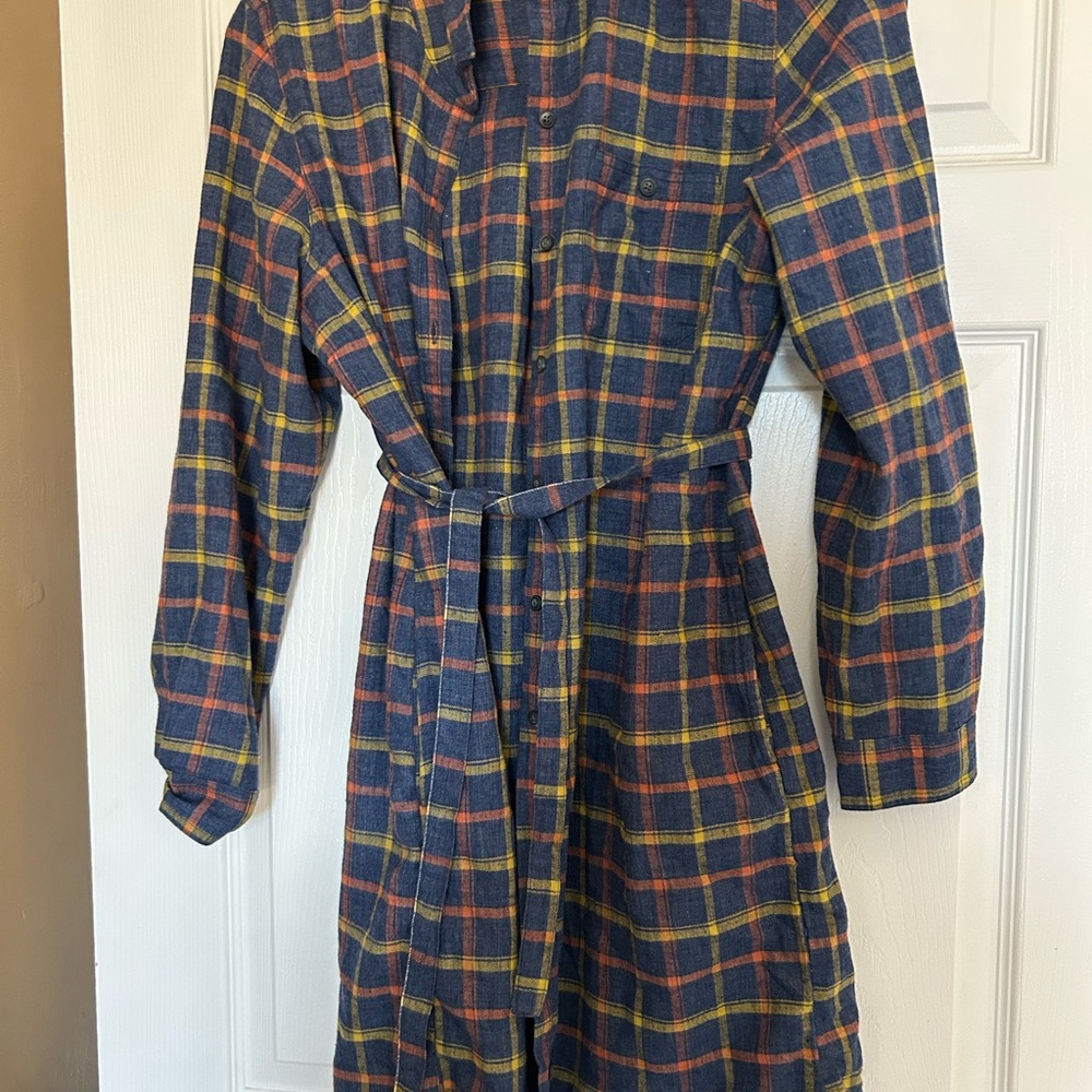 Toad&Co Blue and Orange Plaid Shirt Recycled Cotton Blend Large